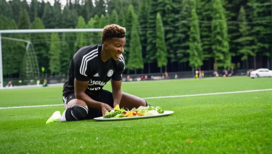 A soccer player in the foreground