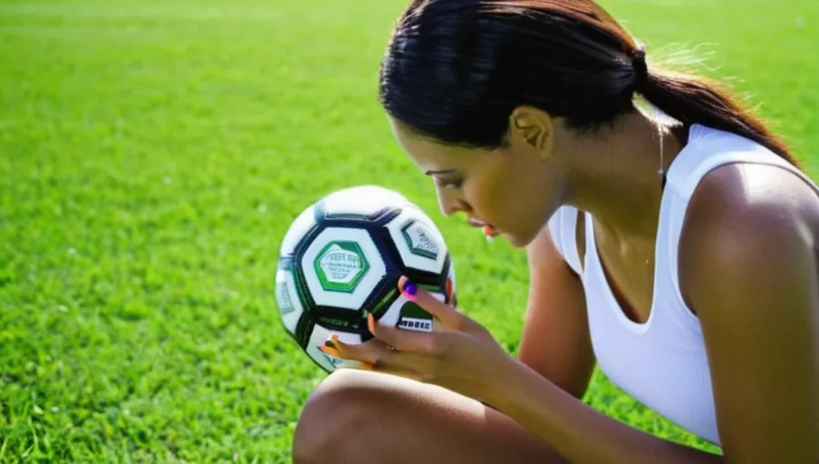 A woman soccer ball in hand