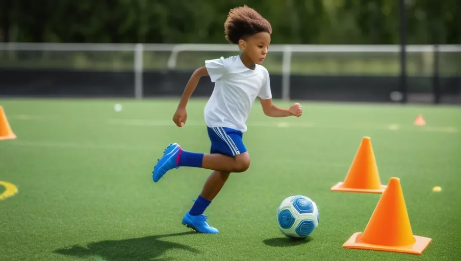 A young soccer player practicing agility