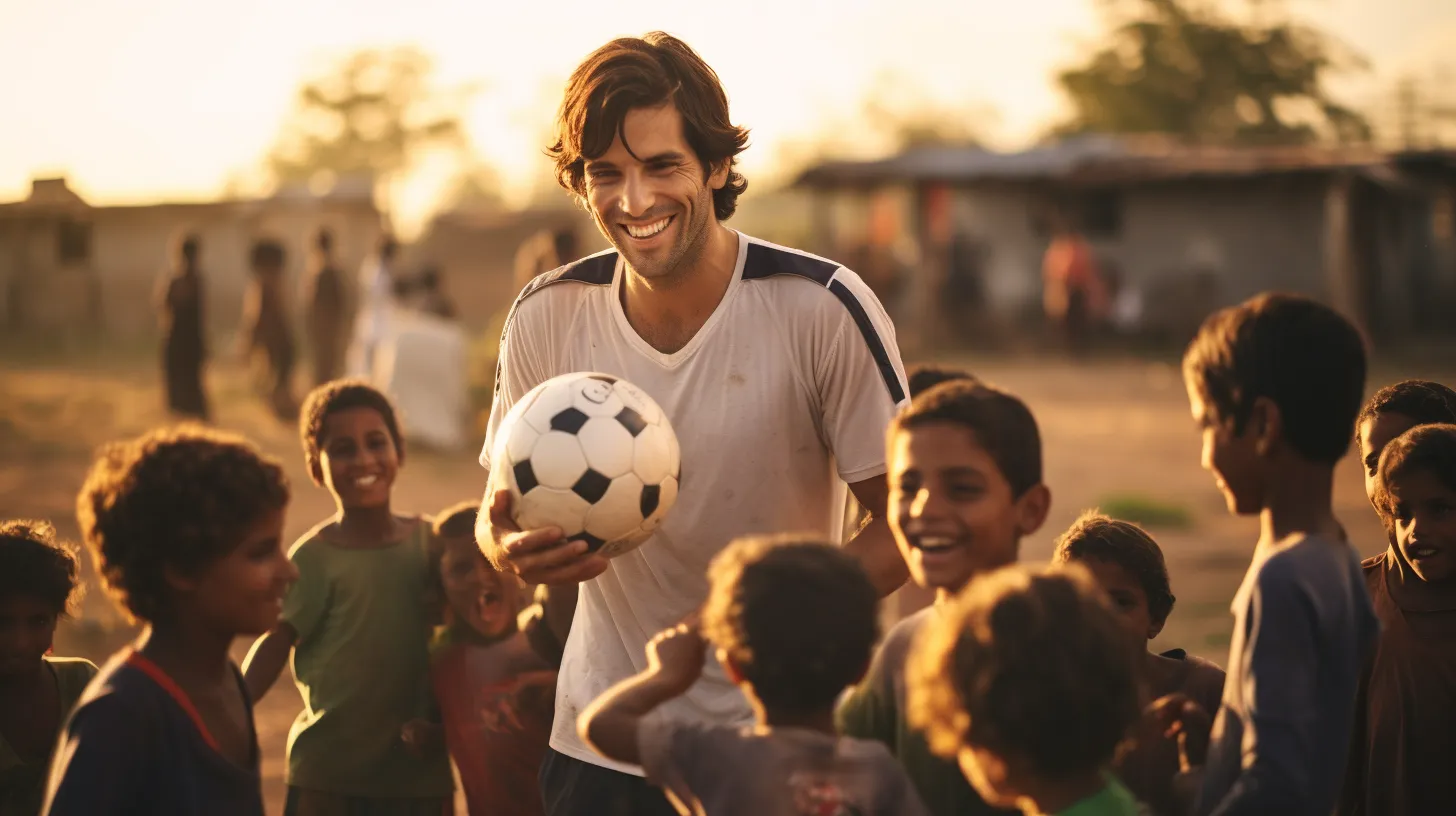 Kaká in a remote village, joyfully engaging with children