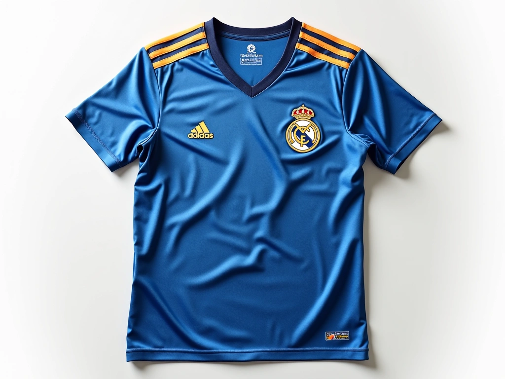 A neatly folded replica Adidas soccer jersey on a clean surface, emphasizing the AEROREADY technology and its durable, moi...
